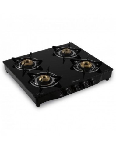 Sunflame Pearl Glass Top 4 Burner Gas Stove Manual Ignition Black
