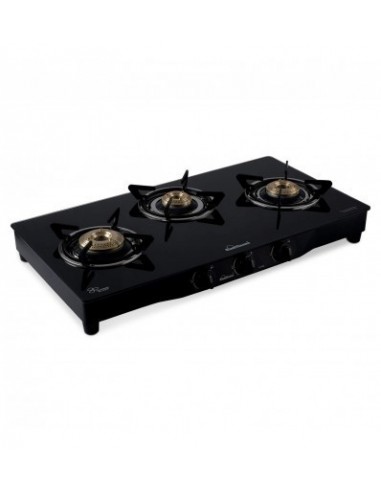 Sunflame Pearl Glass Top 3 Burner Gas Stove Manual Ignition Black