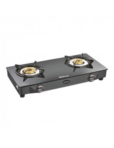 Sunflame Crown Glass Top 2 Burner Gas Stove Manual Ignition Black