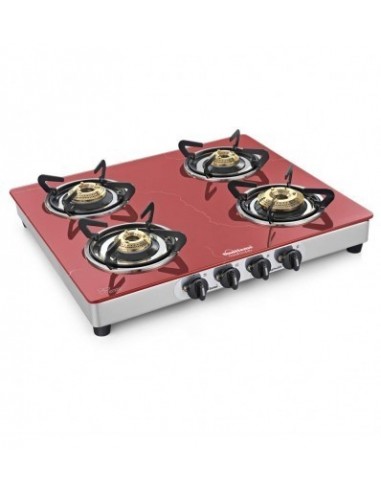 Sunflame Crystal Marbello Glass Top 4 Burner Gas Stove- Stainless Steel Manual Ignition 4 Burners