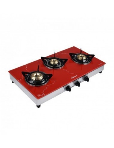 Sunflame Crystal Marbello Glass Top 3 Burner Gas Stove- Stainless Steel Manual Ignition