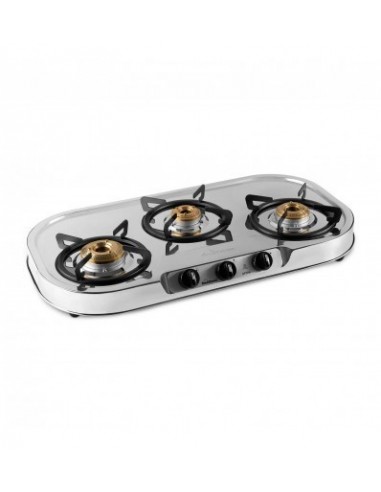 Sunflame OPTRA 3B Stainless Steel 3 Burner Gas Stove Manual Ignition Silver