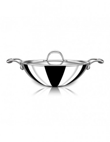 Stahl Triply Stainless Steel Kadai with Lid Stainless Steel Cookware Tri Ply Deep Kadhai Deep Frying Pan 20 cm 1.8 L