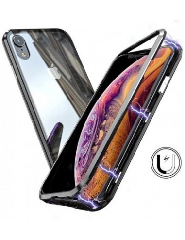 Vexclusive Magnetic Metal Frame Tempered Glass Hard Back Cover with Built-in Magnets Bumper for iPhone Xs Max (Black)