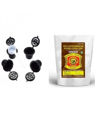 Refill Coffee Powder 250 Gms Reusable Refillable Capsule Pods 4 Pcs With Spoon