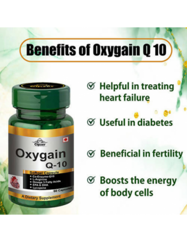 Cipzer Oxygain Q-10 Softgel Capsules 60 Caps, Help Prevent Heart Failure And Benefits Diabetes
