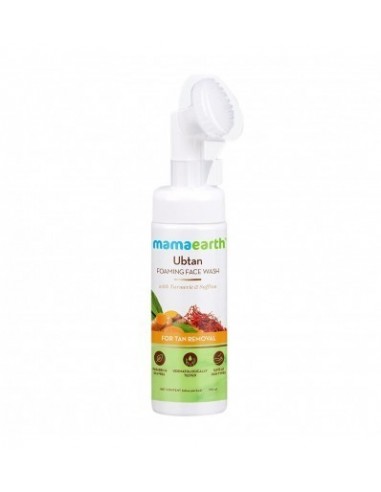 Mamaearth Ubtan Foaming Face Wash with Brush with Turmeric & Saffron for Tan Removal 150ml