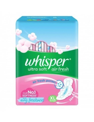Whisper Ultra Soft Air Fresh Sanitary Pads With Wider & Longer Back XL 50 pcs