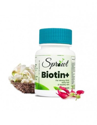 Sprowt Biotin+ Tablet - Supplement For Strong Thick Hair & Glowing Skin - 60 Veg Tablets