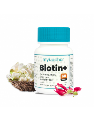 myUpchar Ayurveda Biotin+ Tablet - Supplement For Strong Thick Hair & Glowing Skin - 60 Veg Tablets