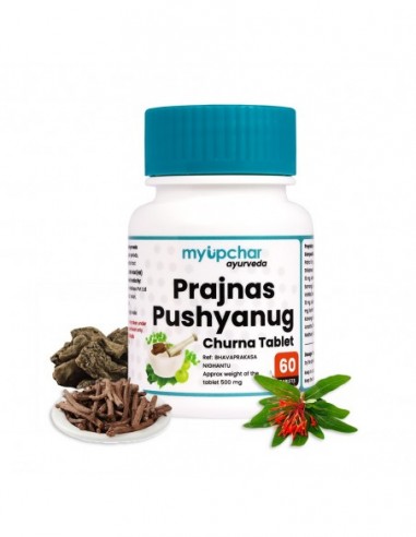 Myupchar Ayurveda Prajnas Pushyanug Churna Tablets - With Dhataki, Patha & Pashanbhed - 60 Veg Tablets