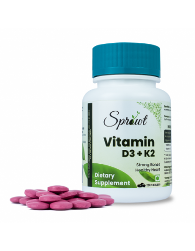 Sprowt Vitamin D3 + K2 Help in Strong Bones - For Healty Heart - Veg 120 Tablets
