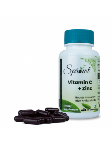 Sprowt Plant Based Vitamin C + Zinc - Boosts Immunity Rich Antioxidants - Veg 120 Capsules