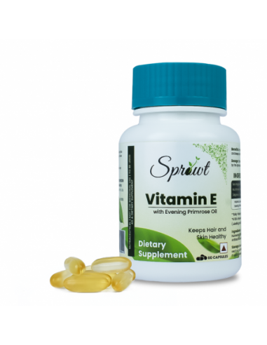 Sprowt Vitamin E With Evening Primrose Oil - Keeps Hair And Skin Healthy - Veg 60 Capsules