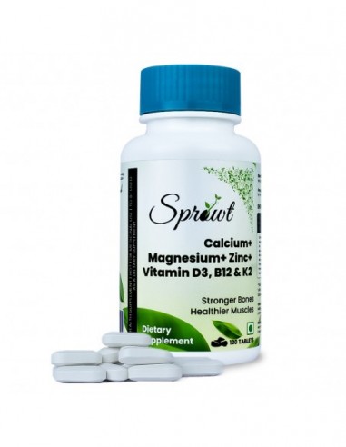 Sprowt Calcium Magnesium Zinc Vitamin D3, B12 & K2 - Stronger Bones - For Healthier Muscles - Veg 120 Tablets