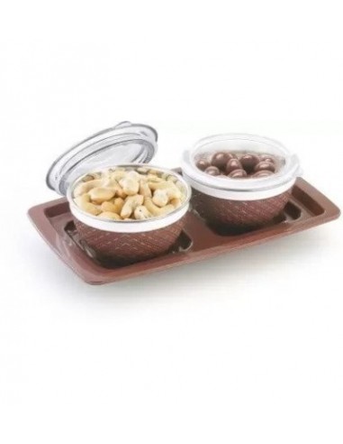JOYO DECOR NO.02  2 PCS DRY FRUIT SET WITH RAY & LID WITH INNER STEEL Bowl Tray Serving Set