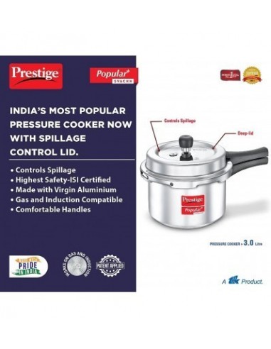 Prestige Popular Plus Svachh Aluminium Pressure Cooker 3.0 Litre Silver