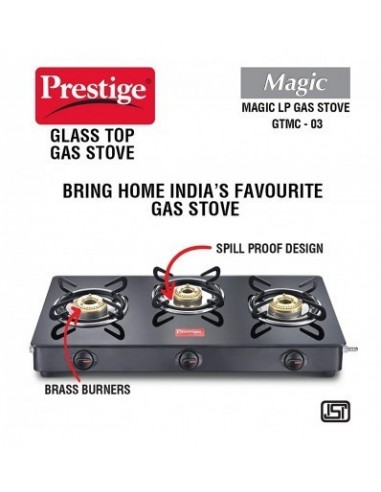Prestige Magic Glass Top Gas Stove GTMC 03 Black Tri Pin Burners Manual