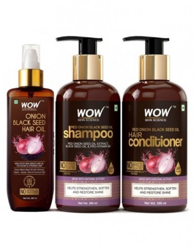 Wow skin science onion oil ultimate hair care kit shampoo + hair conditioner + hair oil 800 ml